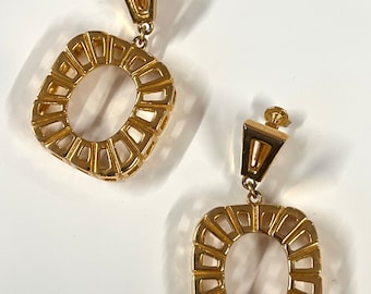 vintage Lucien Piccard modernist gold dangle drop earrings 60s