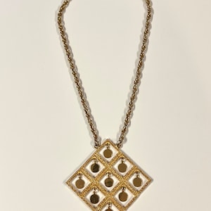 vintage gold articulated dangle pendant necklace 60s