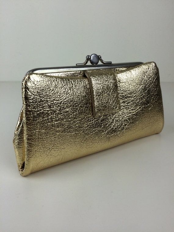 SALE vintage gold vinyl change purse wallet 60s