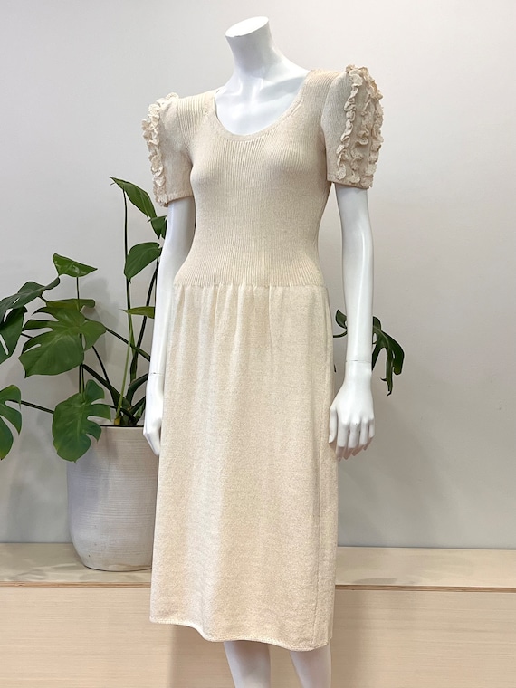 vintage Lillie Rubin ivory knit dress w/ crochete… - image 1