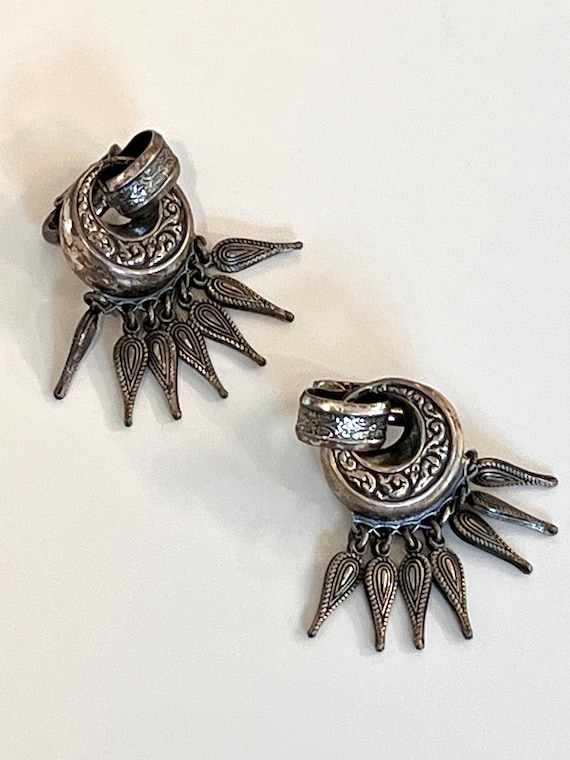 vintage Napier embossed silver dangle earrings 50s