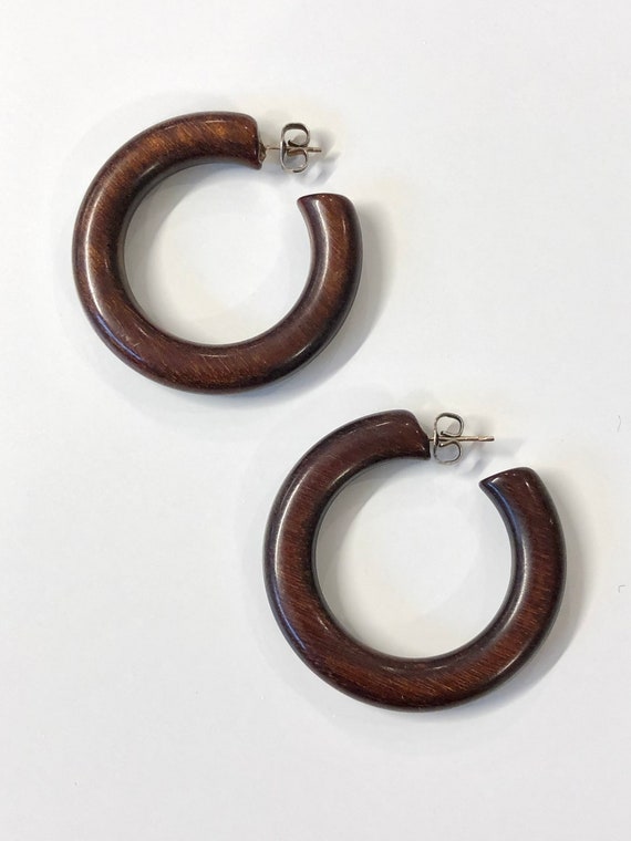 vintage dark rosewood handmade hoop earrings 70s