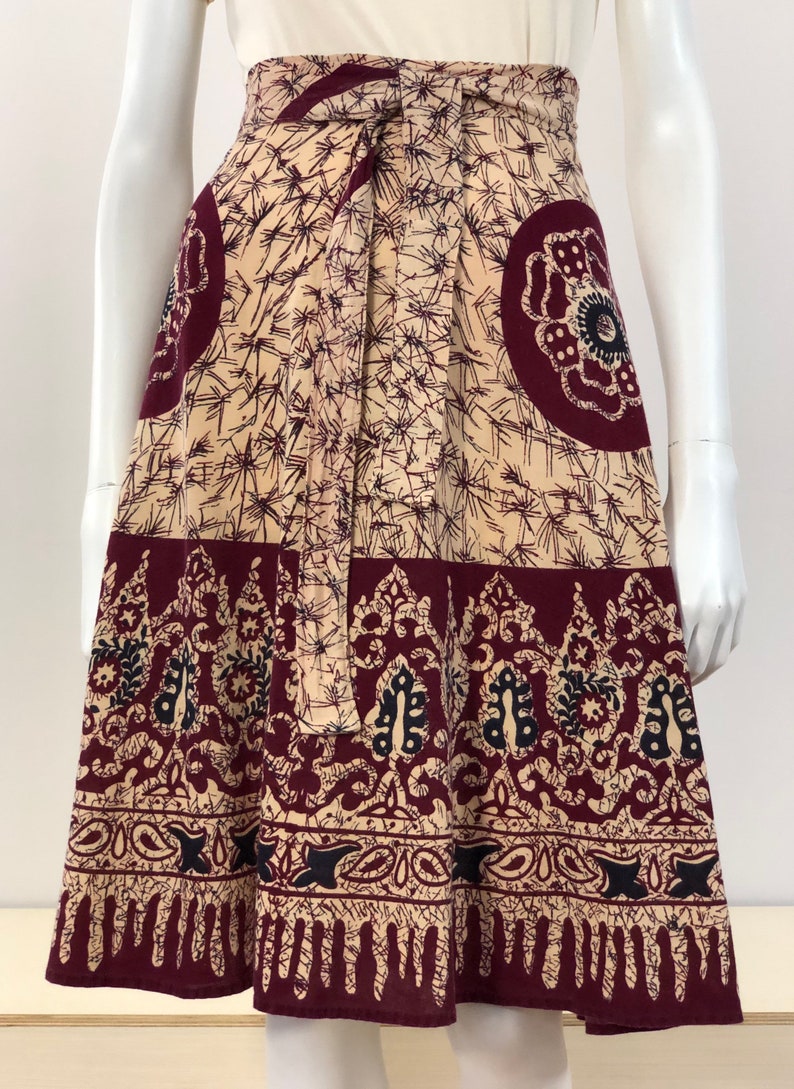 vintage Indian block printed soft cotton wrap skirt 70s