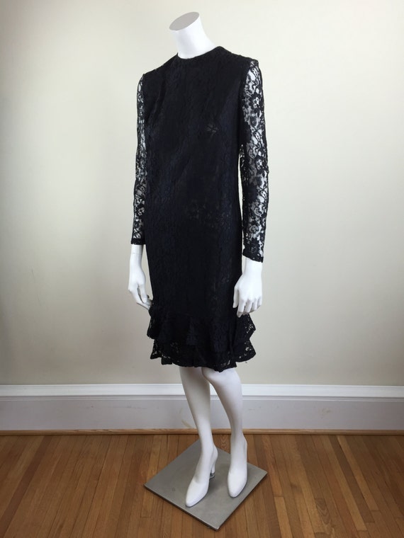 vintage black lace dropped waist sack sheath dres… - image 2