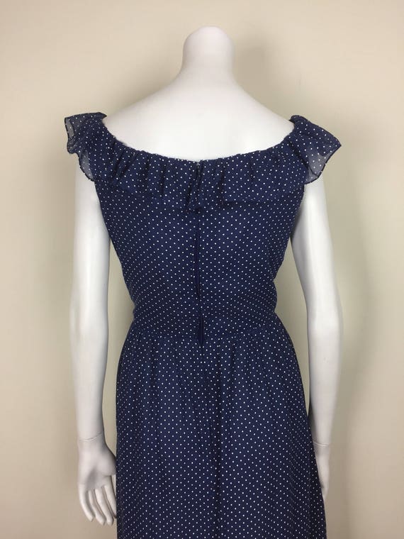 vintage navy polka dot maxi dress w/ embroidered … - image 4