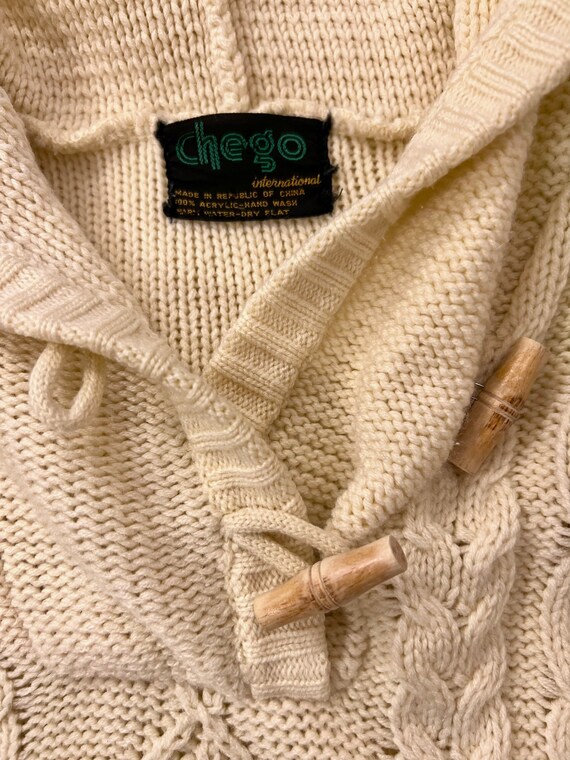 vintage ivory cable knit hooded pullover sweater … - image 3