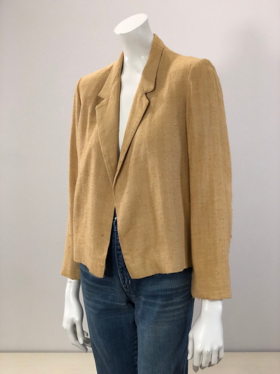 Gloria Sachs pale mustard yellow silk linen boxy c