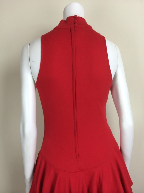 vintage red knit racerback dress w/ tiered ruffle… - image 4