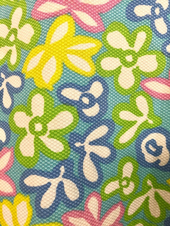vintage bright pastel flower mod print cotton piq… - image 3