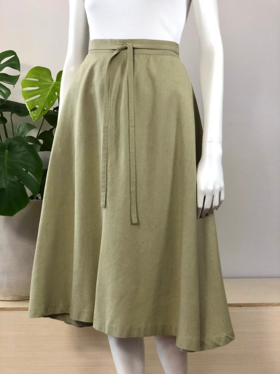 vintage pale sage green raw slub silk skirt 60s