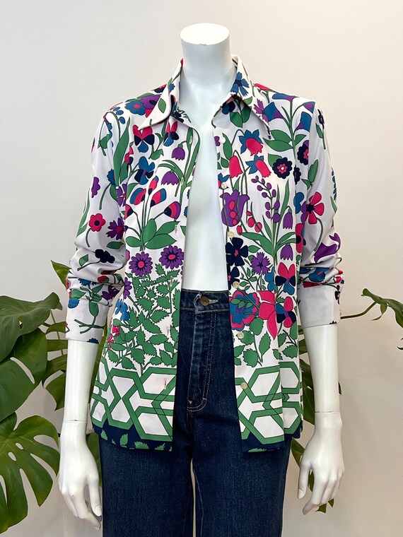Vintage Lanvin Bright Flower Print Jersey Knit Blouse 70s - Etsy