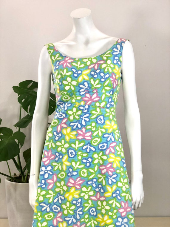 vintage bright pastel flower mod print cotton piq… - image 5