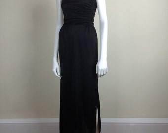 vintage Lillie Rubin black jersey formal w/ rushed bodice 70s