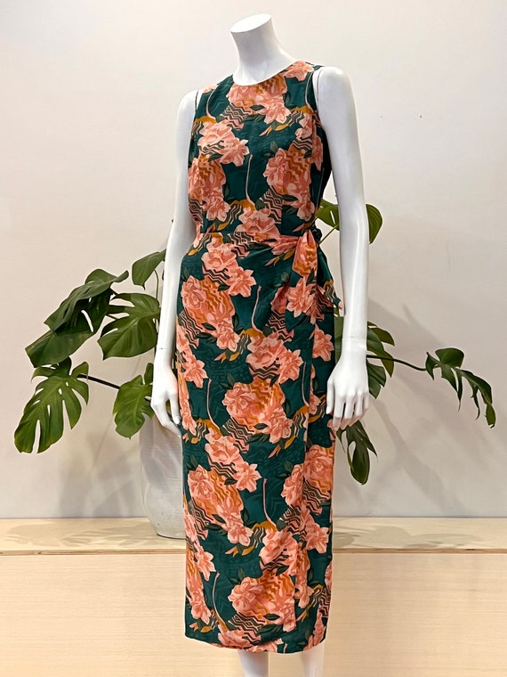 vintage jungle floral silk sarong wrap midi dress 