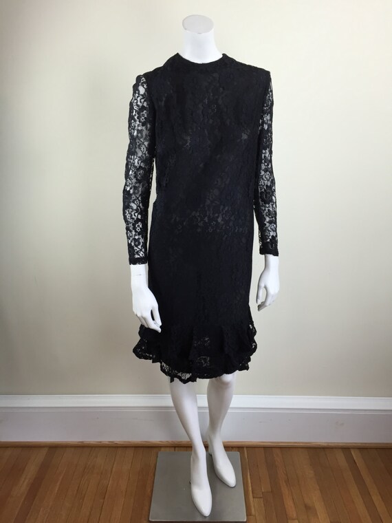 vintage black lace dropped waist sack sheath dres… - image 3