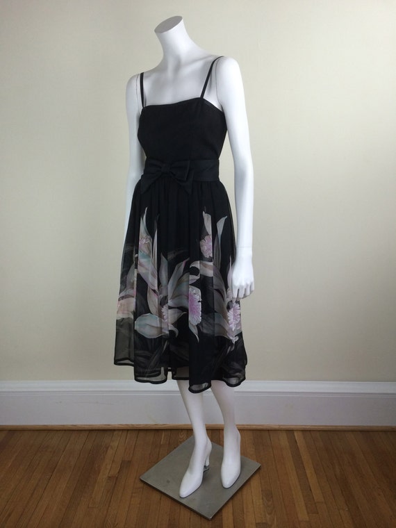 vintage Lilli Diamond black floral chiffon dress w