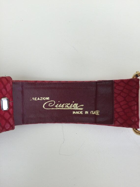 vintage red texture embossed segmented leather be… - image 4