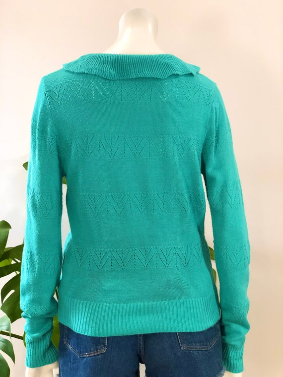 vintage turquoise green pointelle knit lightweigh… - image 8