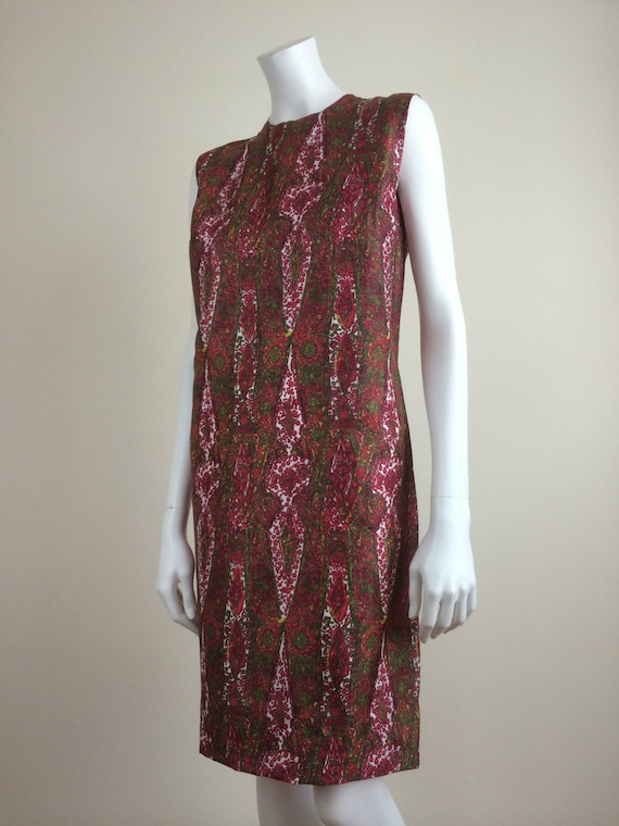 vintage intricate paisley print silk shift dress … - image 1