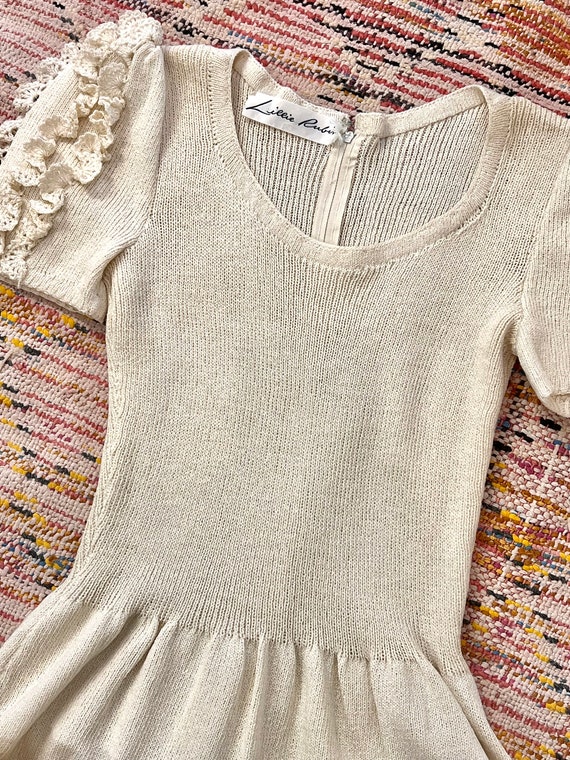 vintage Lillie Rubin ivory knit dress w/ crochete… - image 3