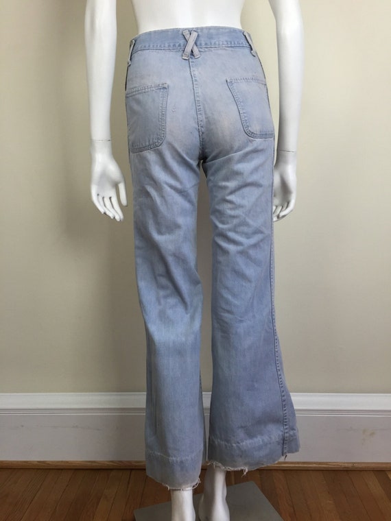 vintage faded denim flares w/ button pockets blue… - image 1