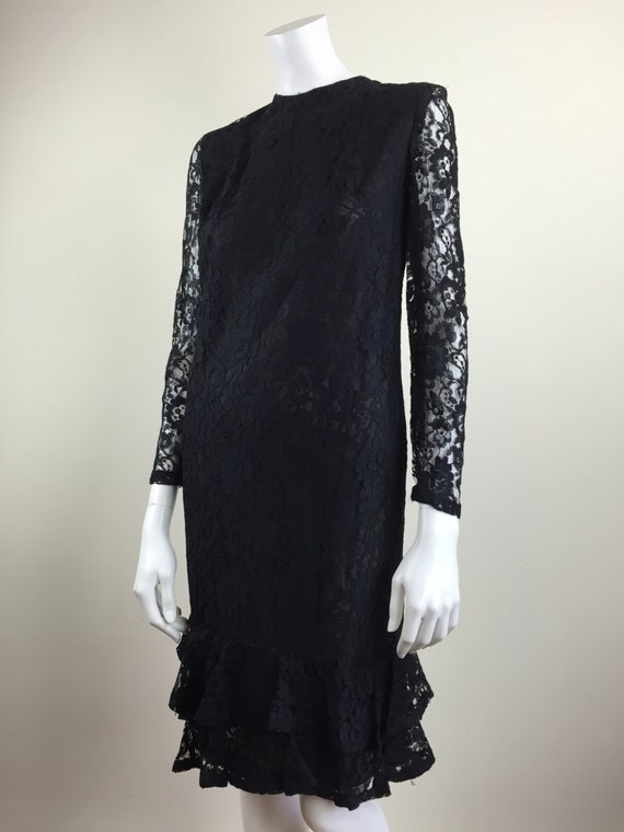 vintage black lace dropped waist sack sheath dres… - image 1