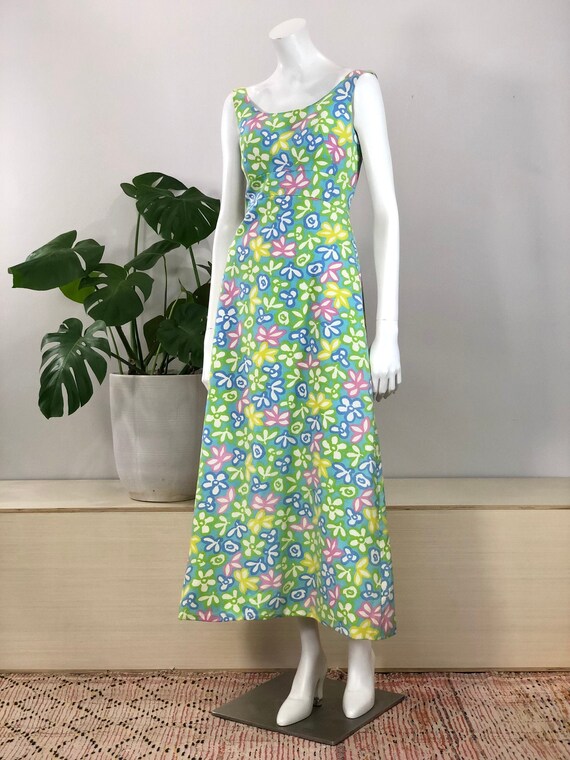vintage bright pastel flower mod print cotton piq… - image 1