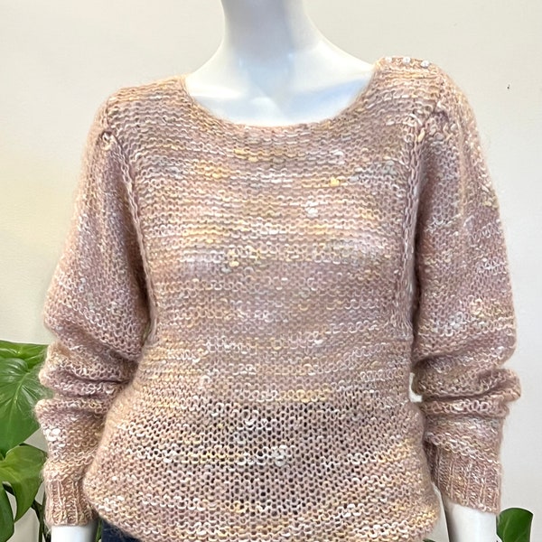 vintage natural variegated mohair blend open knit pullover sweater 80s