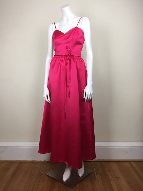 House of Bianchi Fuchsia Pink Satin Formal Dress w/ Bolero Jacket 80s