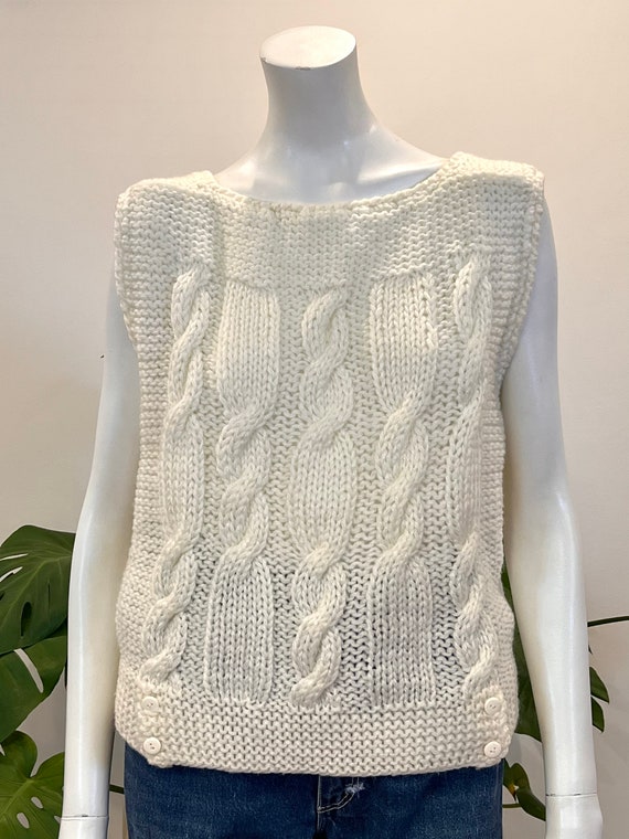 vintage ivory white chunky handknit cable sweater… - image 3