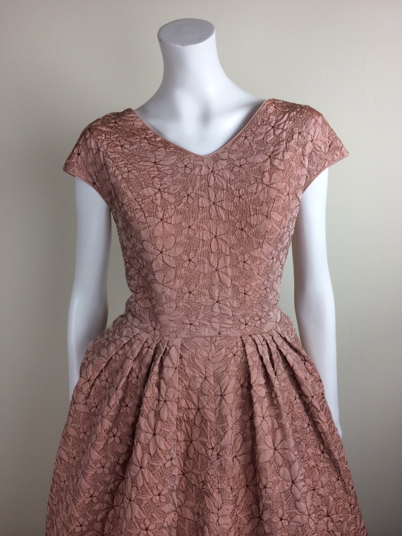 vintage Ellen Kaye blush pink floral quilted dress