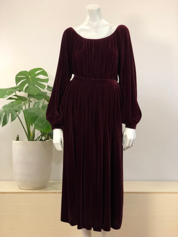 vintage Calvin Klein burgundy silk velvet peasant