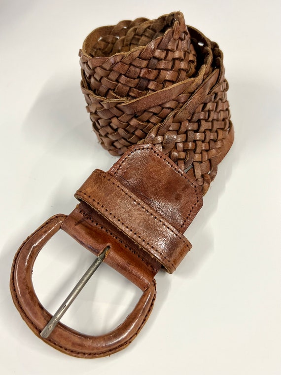 ブラウン レザー 編み込みベルト フラットヘッド(旧rjb刻印)｜フラット