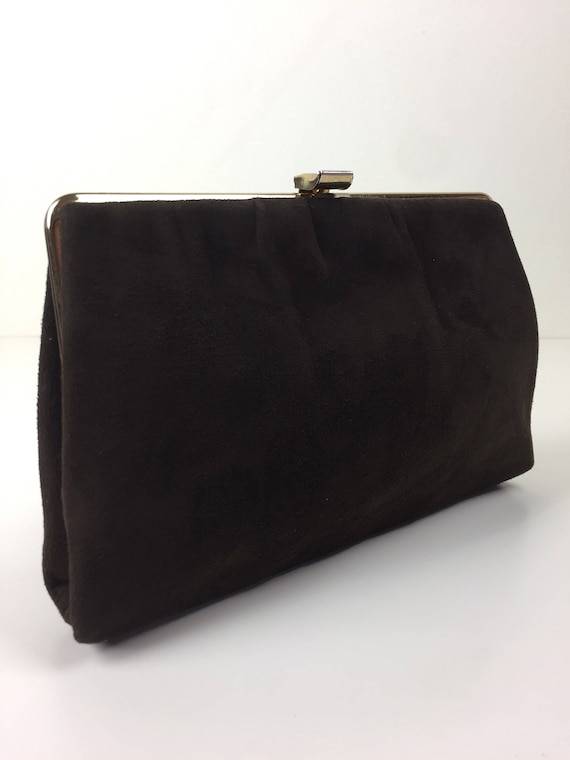 vintage brown deerskin suede clutch handbag w/ han