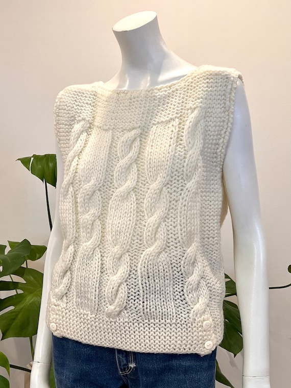 vintage ivory white chunky handknit cable sweater 