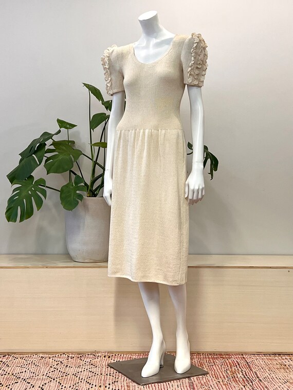 vintage Lillie Rubin ivory knit dress w/ crochete… - image 5