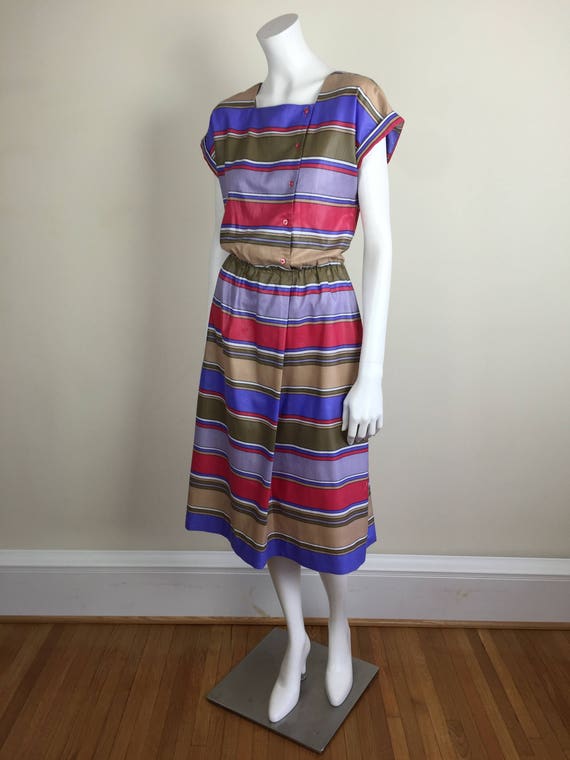 vintage striped polished cotton day dress w/ pocke