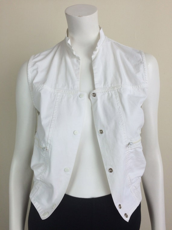 white cotton zipper vest 80s - image 2