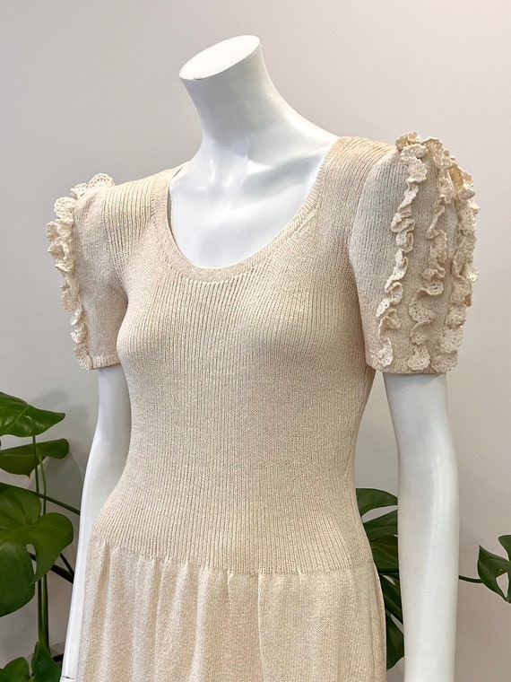 vintage Lillie Rubin ivory knit dress w/ crochete… - image 2