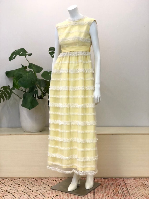 vintage Lorrie Deb pastel sunshine yellow & lace o