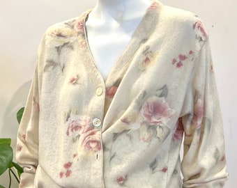 vintage Gabriella T. cardigan oversize en laine à imprimé floral italien des années 90