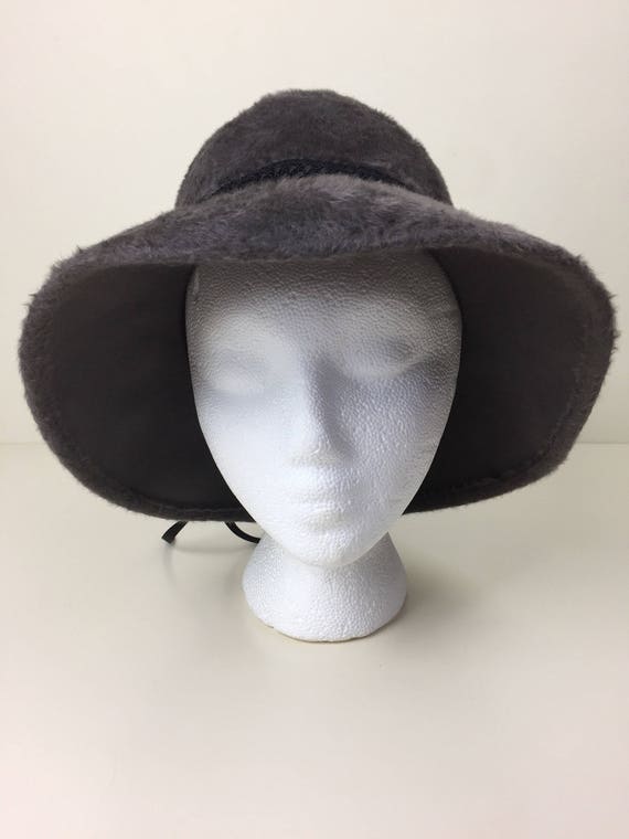 vintage Adolfo grey fur felt wide brim hat w/ bra… - image 2