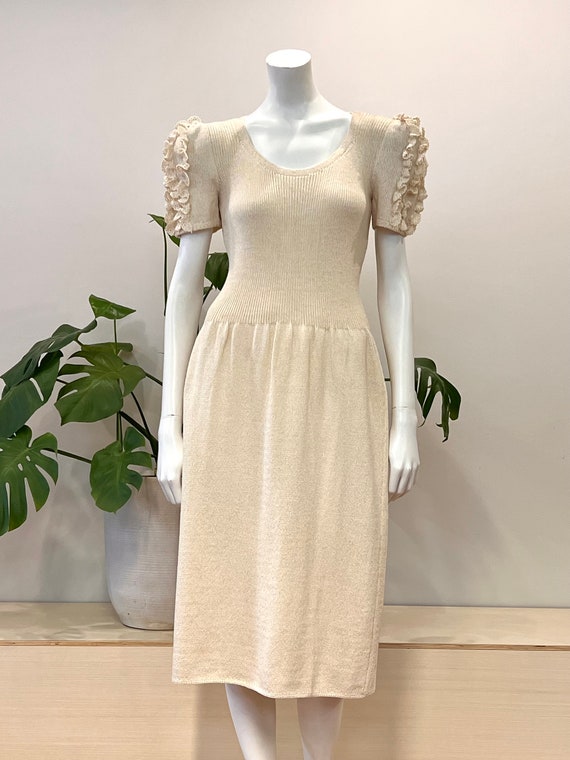 vintage Lillie Rubin ivory knit dress w/ crochete… - image 4