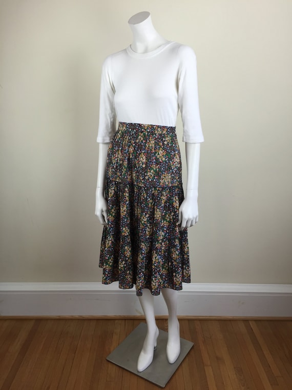 vintage black floral print pleated & tiered prair… - image 3