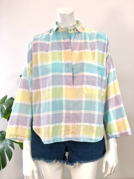 vintage Cotton Fields pastel Madras plaid Indian cott… Gem