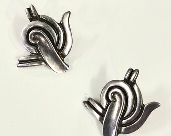 vintage silver modernist blossom earrings 50s