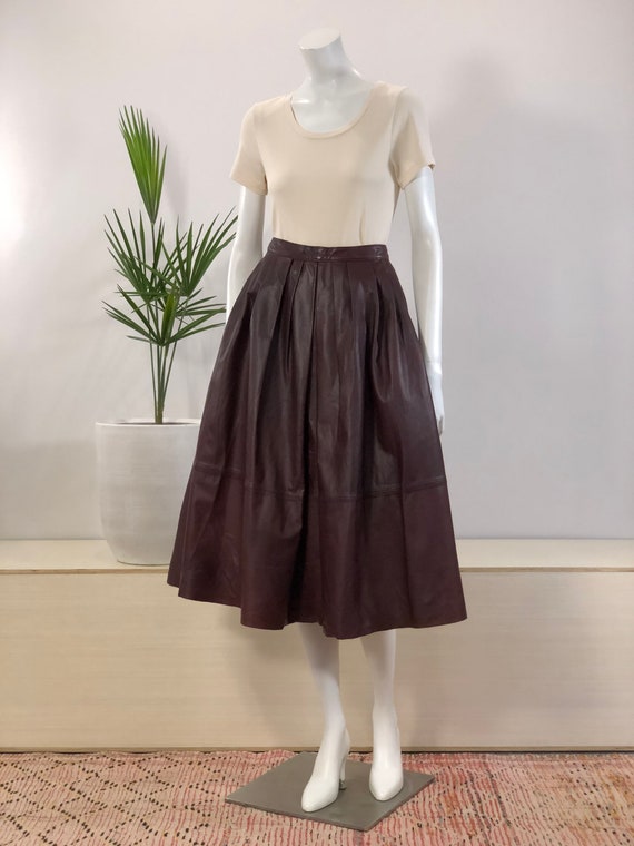 vintage deep burgundy leather full pleated skirt w