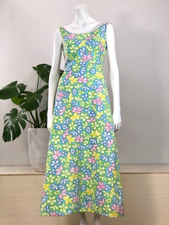 vintage bright pastel flower mod print cotton piq… - image 4