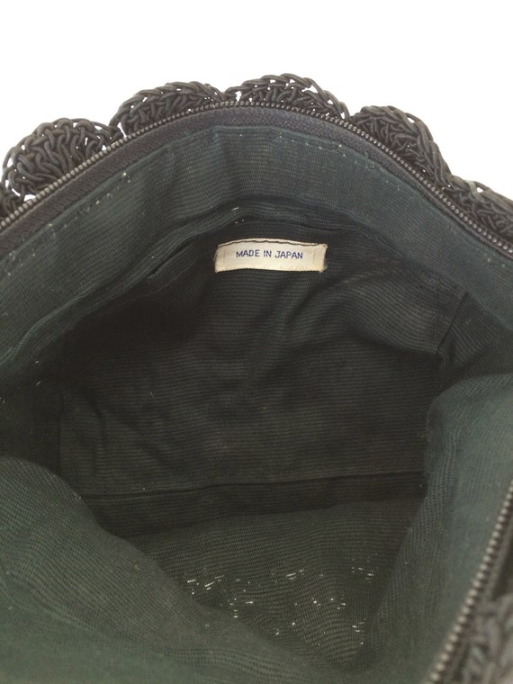vintage black crocheted corde clutch handbag 50s - image 4