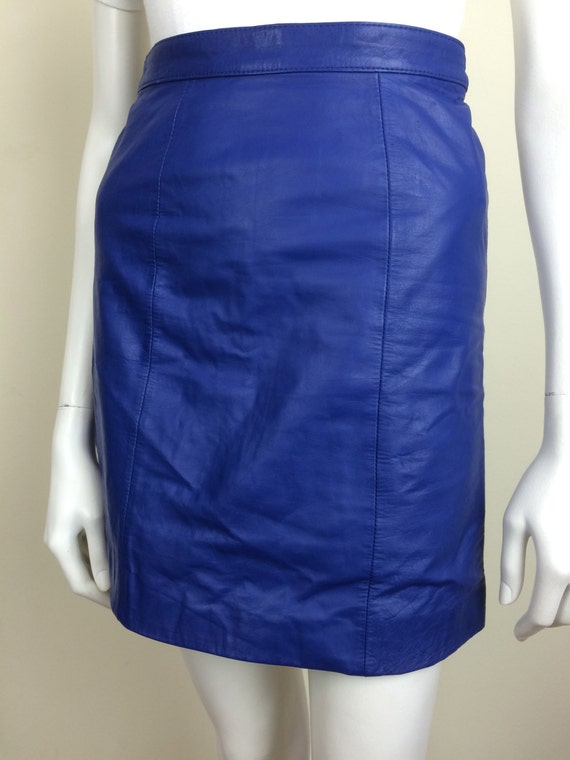 vintage electric blue leather pencil miniskirt 80s